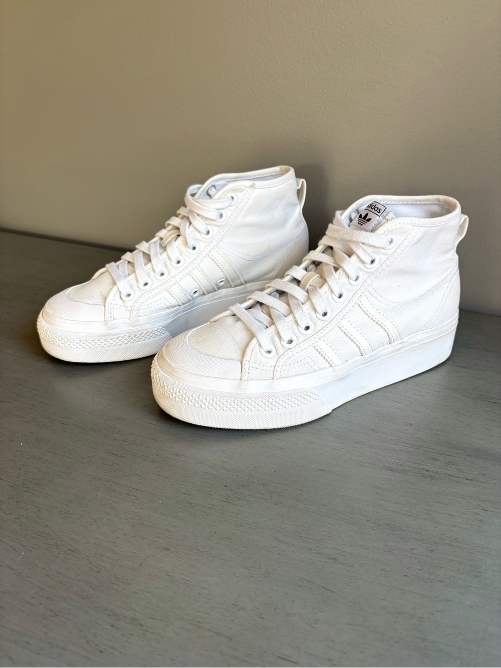 Adidas Nizza White Canvas High Mid-Top Platform Lift Sneakers Women 7.5 Casual
